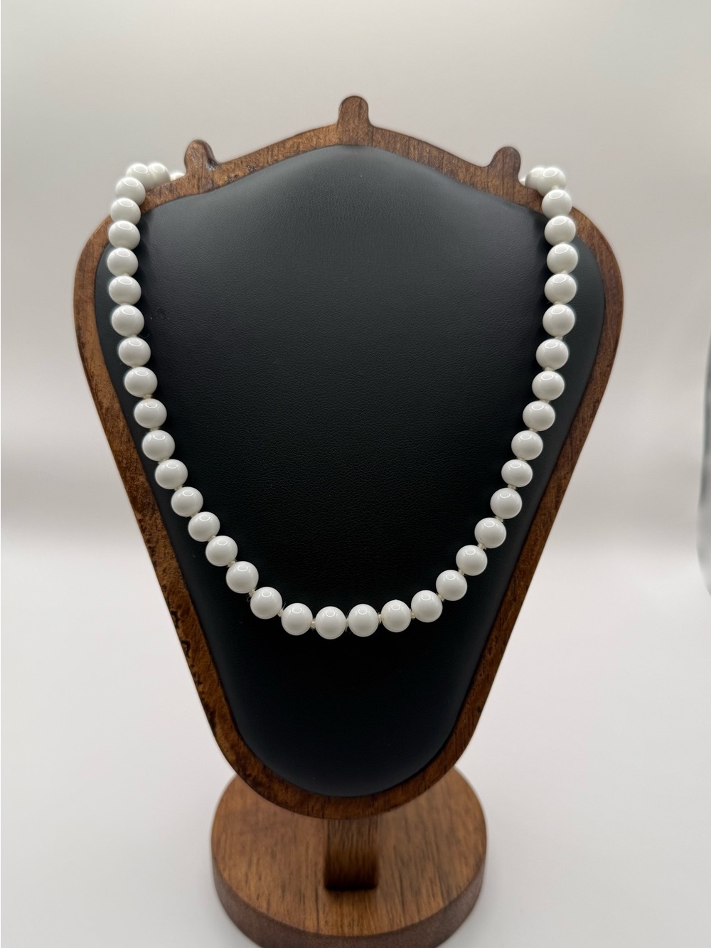 Vintage Monet White Glass Bead Necklace Gold Tone